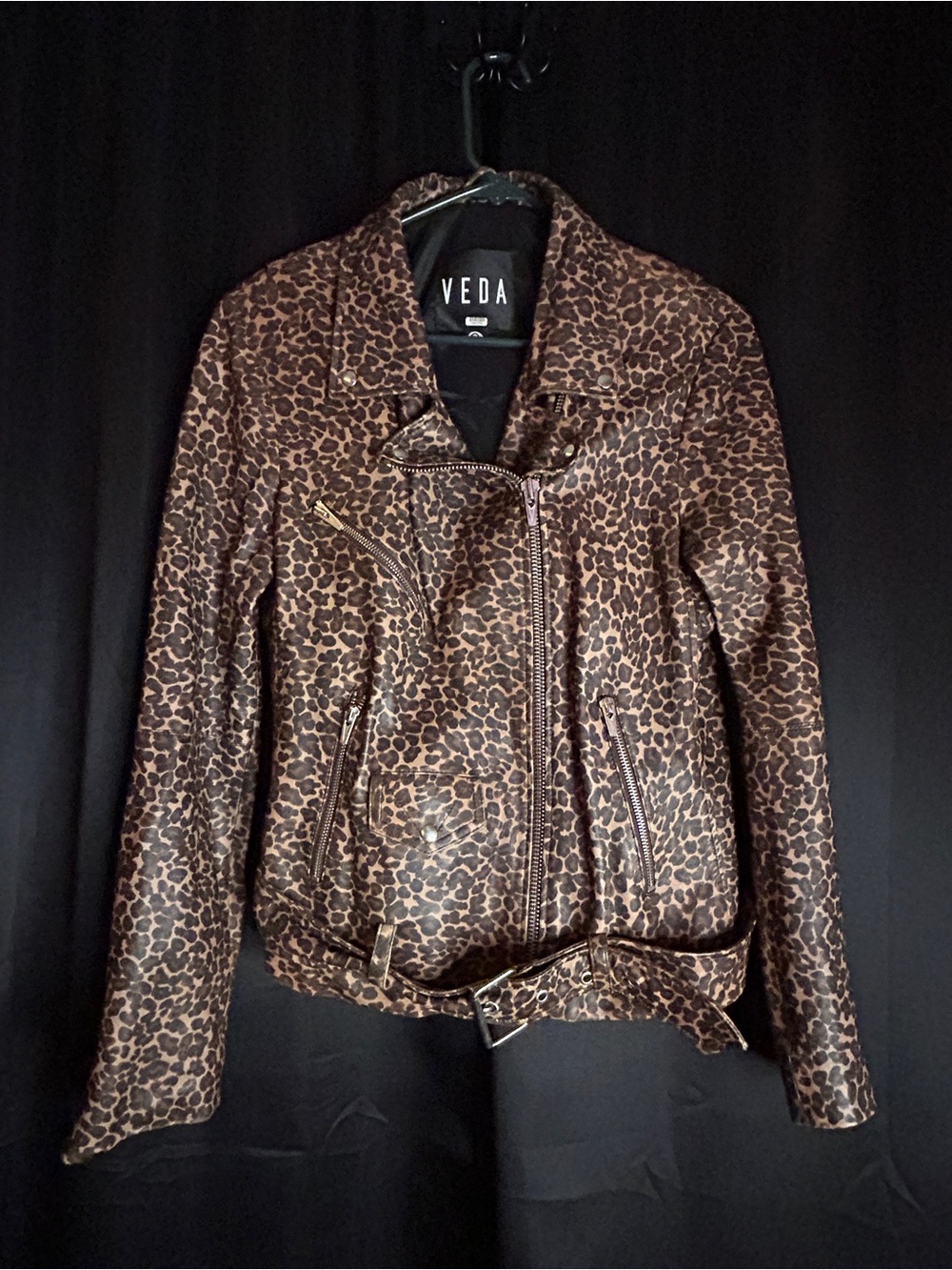 Veda Leopard-Print Moto Jacket in Brown